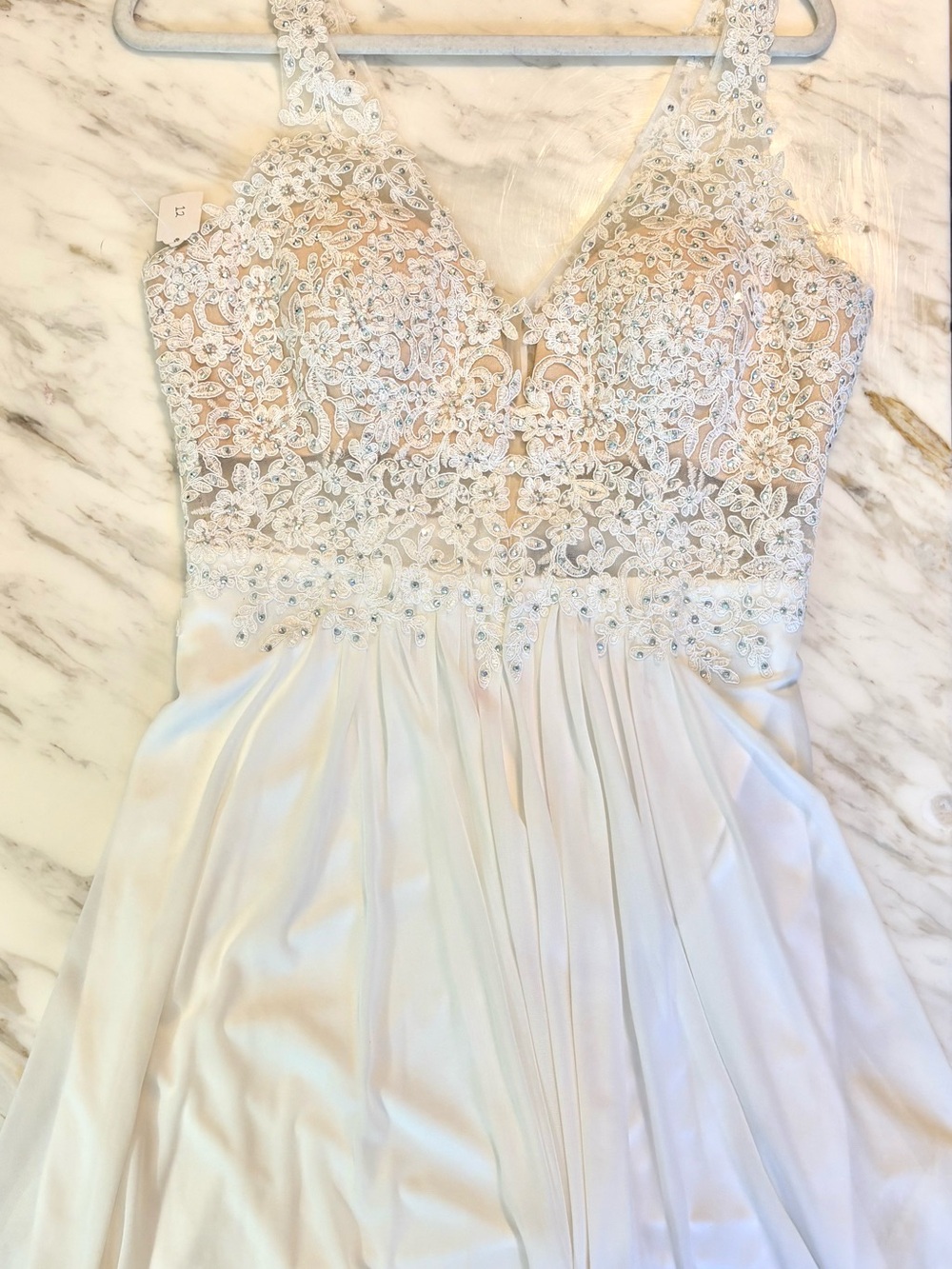 Faviana White Lace Beaded Evening dress